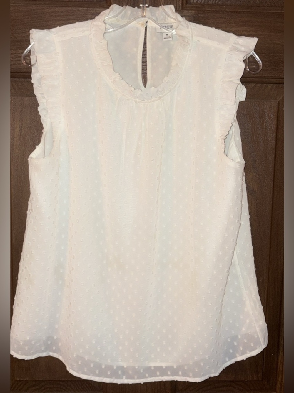 J. Crew Ivory Swiss Dot Ruffle Sleeveless Top